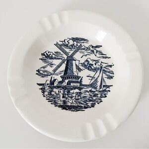 Vintage Ceramic Windmill & Sailboat Ashtray / Cigar Holder - 8.25”